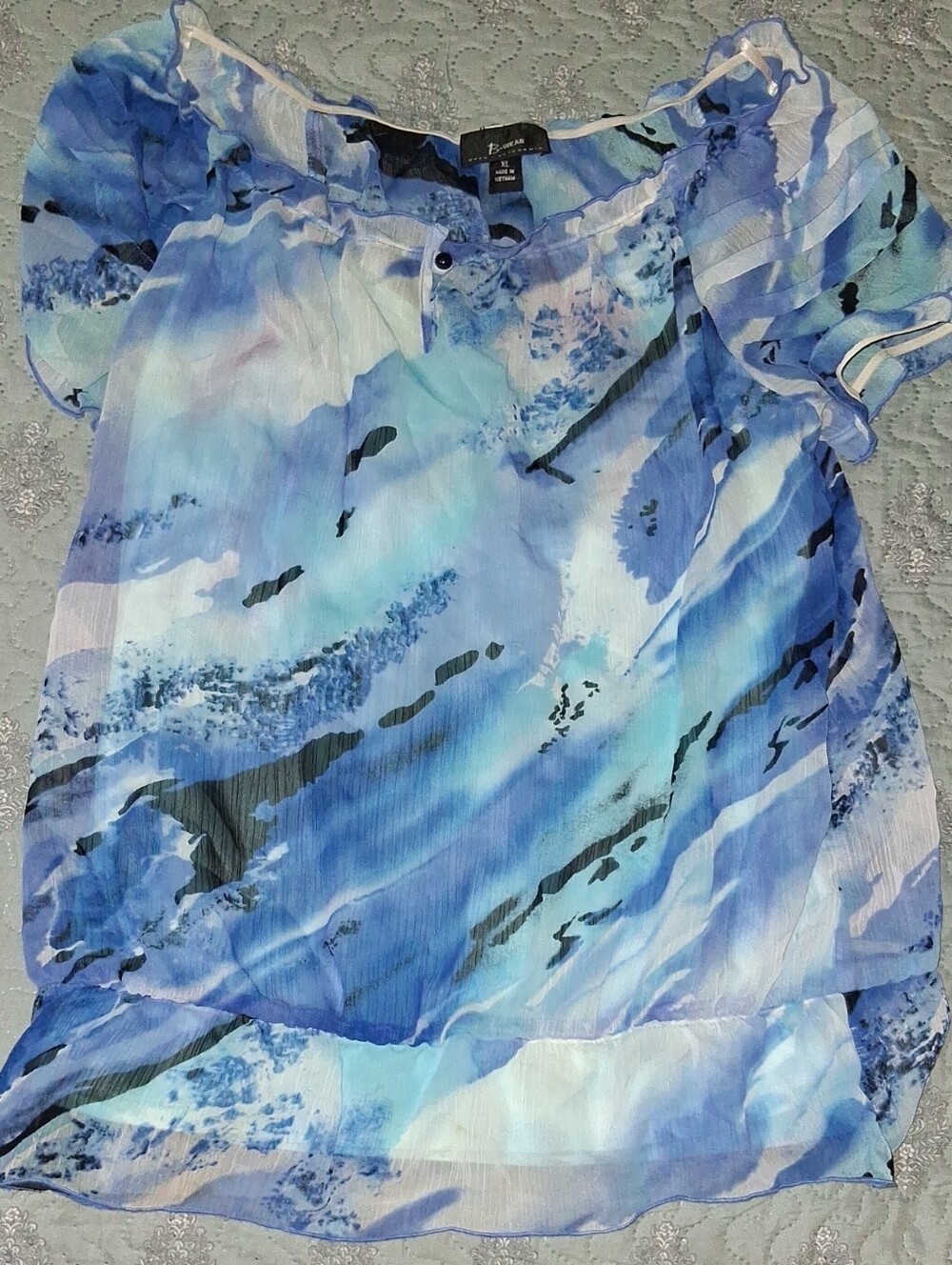 a.n.a Blue and White Watercolor Off-Shoulder Blouse
